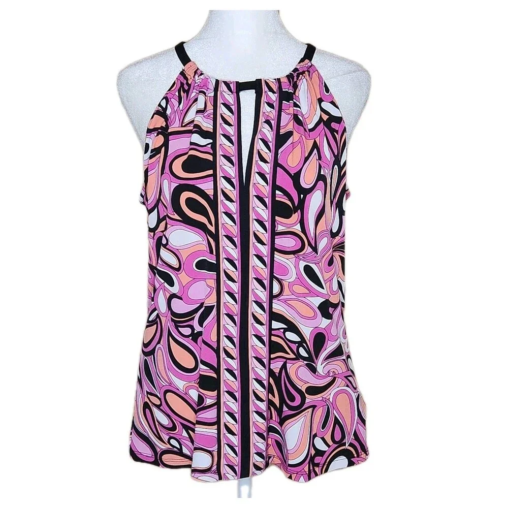 Michael Michael Kors Pink Paisley Keyhole Halter Top Blouse Medium Retro 70s